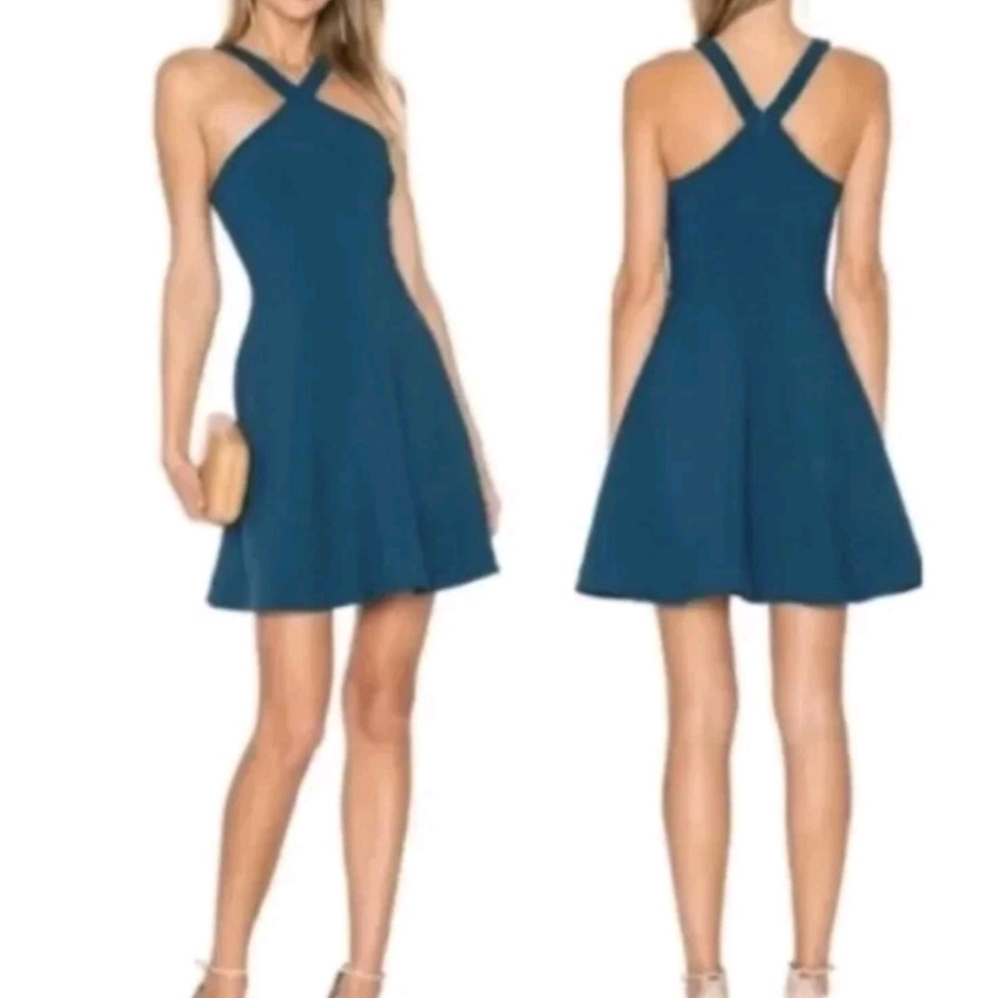 Likely Ashland Fit and Flare Halter Dress 6 Deep Teal Cross Neck Design - Picture 2 of 6